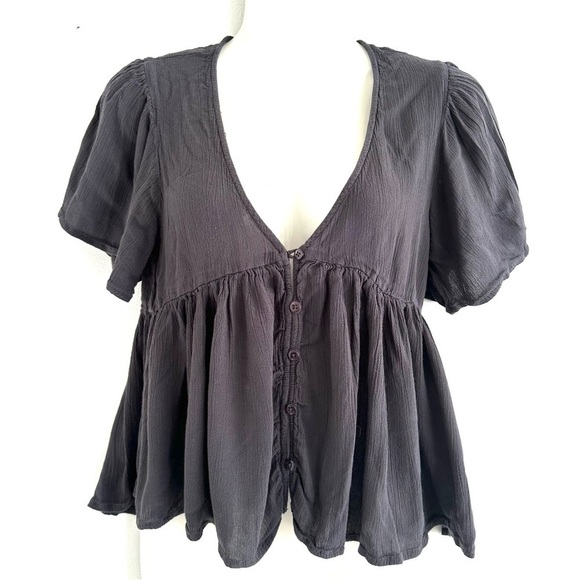 Women’s V-Wire Bubble Sleeve button down top with Back size S - Picture 1 of 4